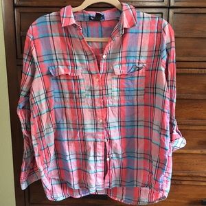 GAP plaid cotton boyfriend style top